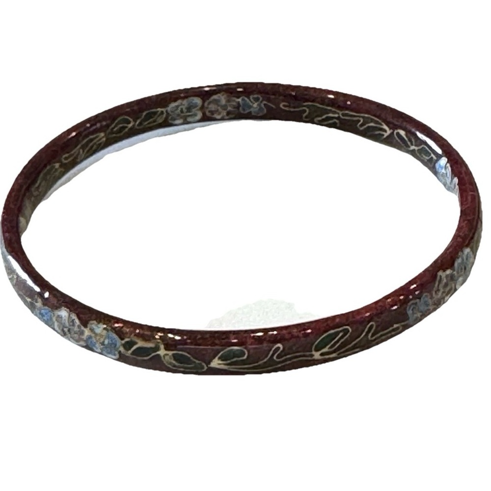 Cloisonne Bangle Bracelet Enamel Pink Blue Flowers